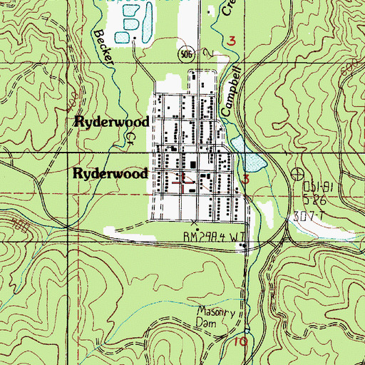 Topographic Map of Ryderwood Post Office, WA