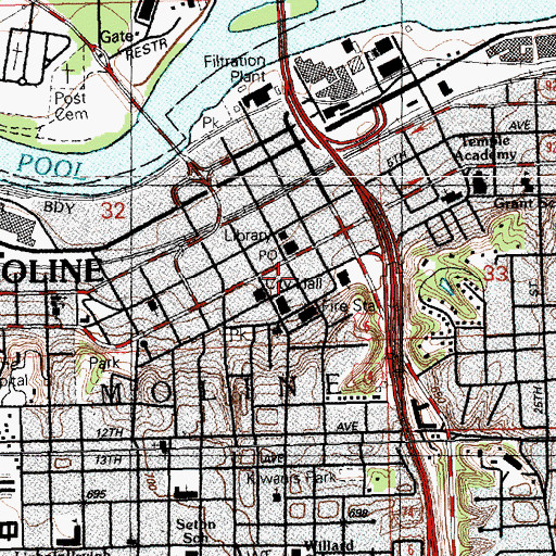 Topographic Map of Moline Police Department, IL