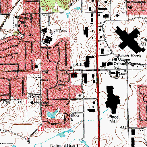 Topographic Map of Orland Park Police Department, IL