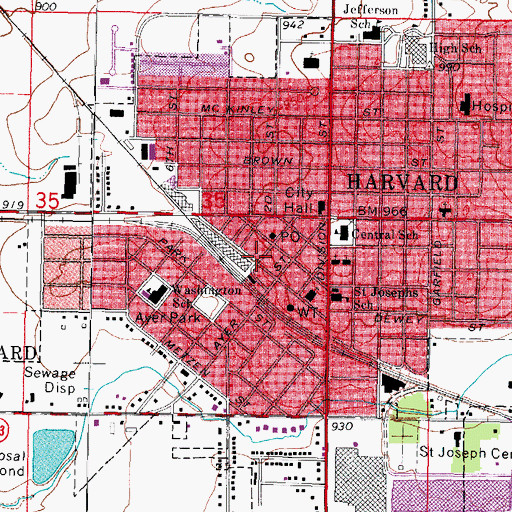 Topographic Map of Harvard City Police Department, IL