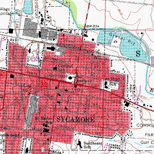 Topographic Map of DeKalb County Sheriff's Office, IL