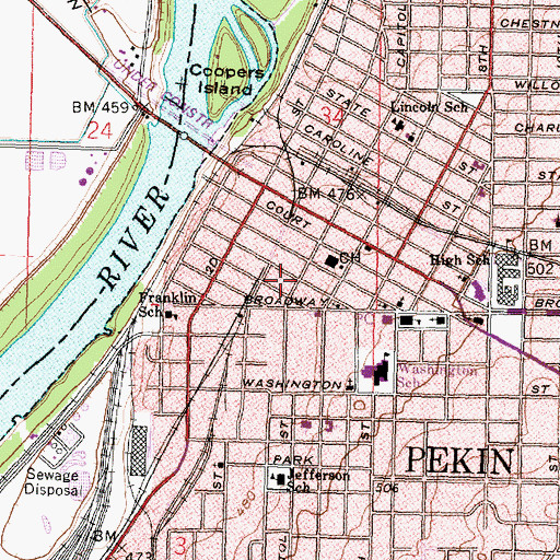 Topographic Map of Pekin Police Department, IL
