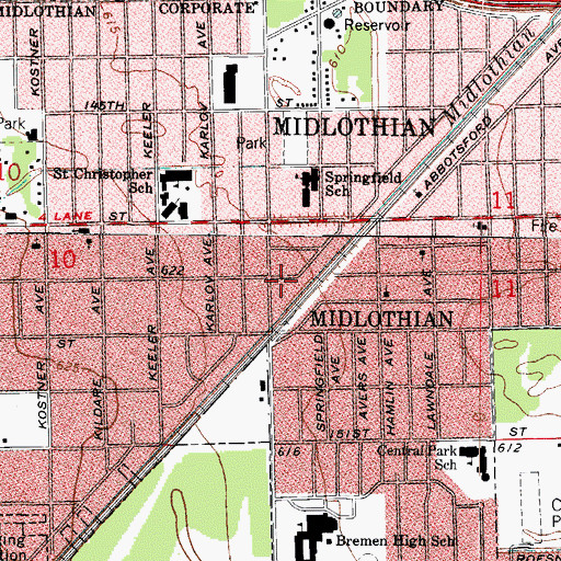 Topographic Map of Midlothian Village Police Department, IL