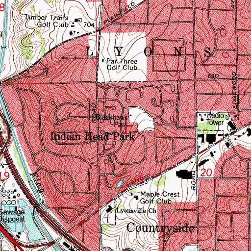 Topographic Map of Indian Head Park Police Department, IL