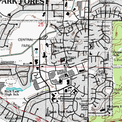 Topographic Map of Park Forest Police Department, IL
