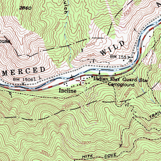Topographic Map of Indian Flat Campground, CA
