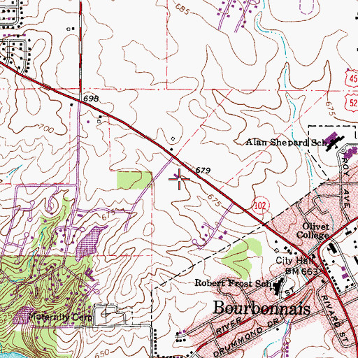 Topographic Map of Bourbonnais Village Police, IL