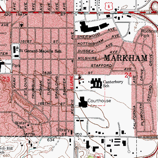 Topographic Map of Markham City Police Department, IL