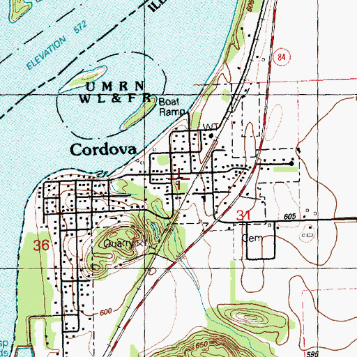 Topographic Map of Cordova Police Department, IL