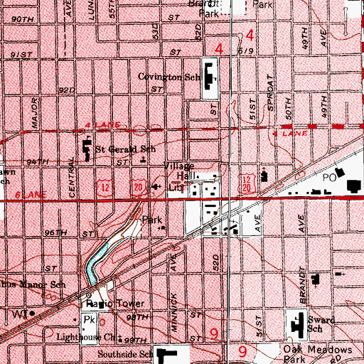 Topographic Map of Oak Lawn Police Department, IL