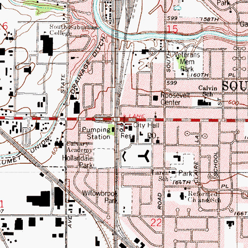 Topographic Map of South Holland Police Department, IL