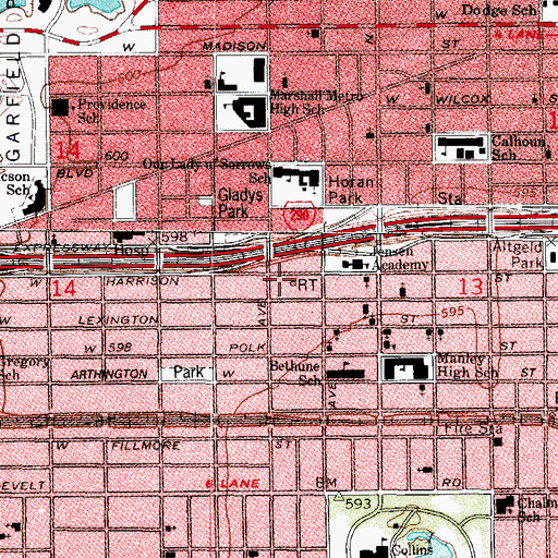 Topographic Map of Chicago Police Department District 11 Harrison, IL