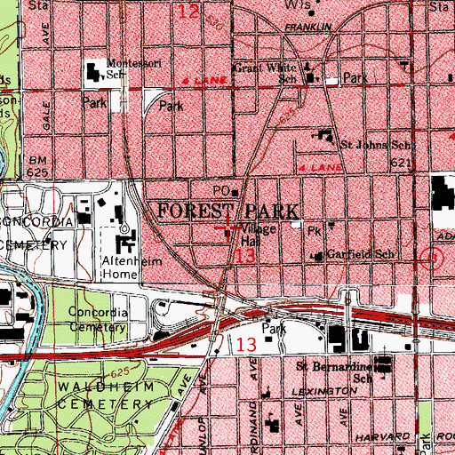 Topographic Map of Forest Park Police Department, IL