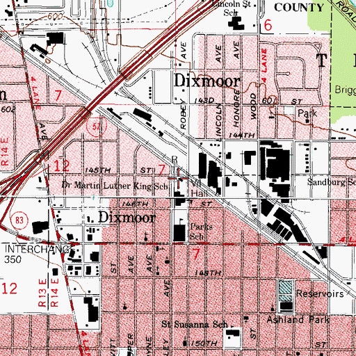 Topographic Map of Dixmoor Village Police Department, IL