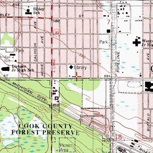 Topographic Map of Calumet City Police Department, IL