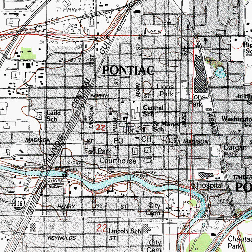 Topographic Map of Pontiac Police Department, IL