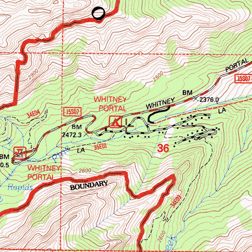 Topographic Map of Whitney Portal Campground, CA