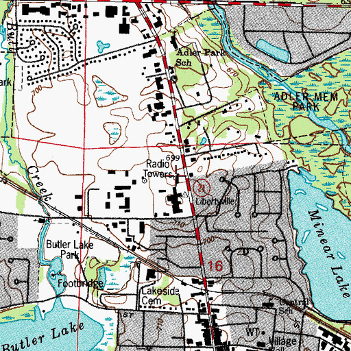Topographic Map of Libertyville Police Department, IL