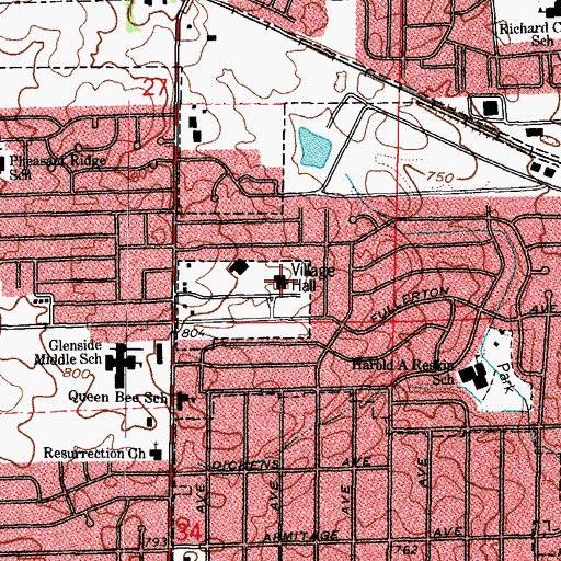 Topographic Map of Glendale Heights Police Department, IL