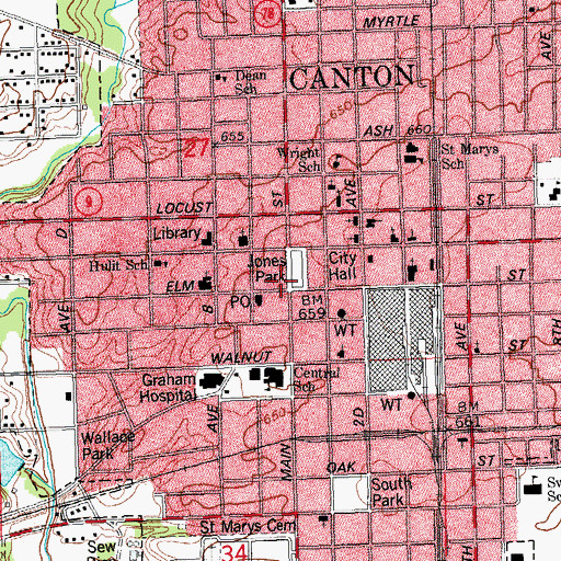 Topographic Map of Canton Police Department, IL