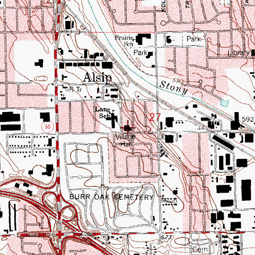 Topographic Map of Alsip Village Police Department, IL