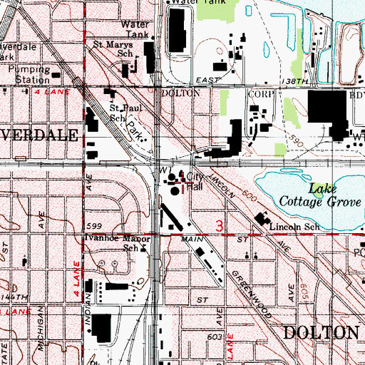 Topographic Map of Dolton Police Department, IL