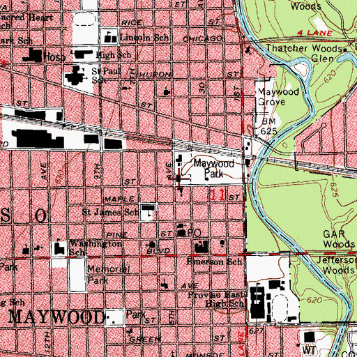 Topographic Map of Maywood Police Department, IL