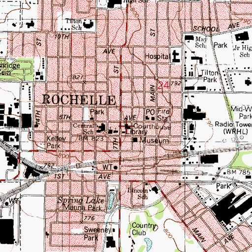 Topographic Map of Rochelle Police Department, IL