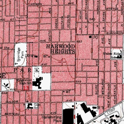 Topographic Map of Harwood Heights Police Department, IL