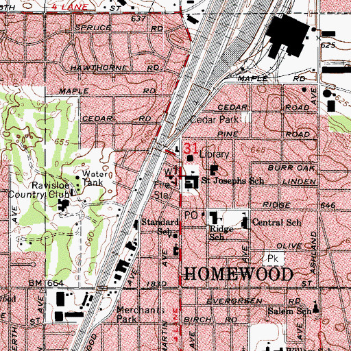 Topographic Map of Homewood Police Department, IL