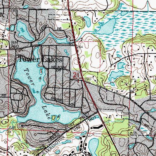 Topographic Map of Tower Lakes Village Police, IL