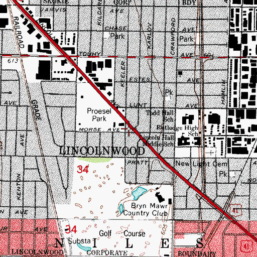 Topographic Map of Lincolnwood Police Department, IL