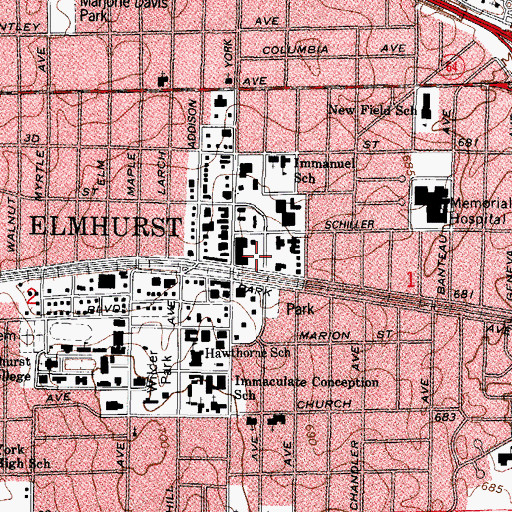 Topographic Map of City of Elmhurst Police Department, IL