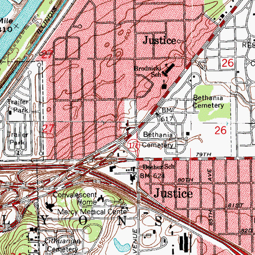 Topographic Map of Justice Police Department, IL