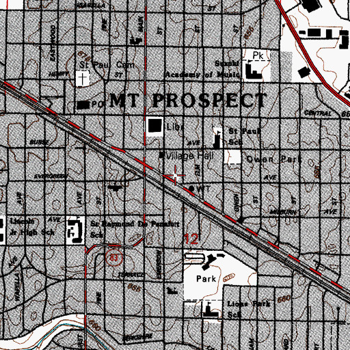 Topographic Map of Mount Prospect Police Department, IL