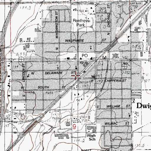 Topographic Map of Dwight Village Police Department, IL