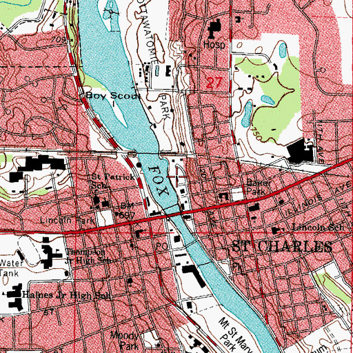 Topographic Map of St Charles Police Dept, IL