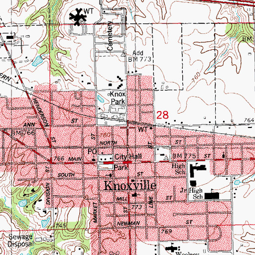 Topographic Map of City of Knoxville Police Department, IL