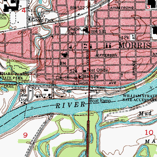 Topographic Map of Grundy County Sheriff's Dept, IL