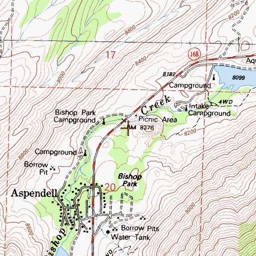 Topographic Map of Bishop Park Group Campground, CA