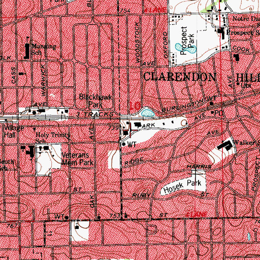 Topographic Map of Clarendon Hills Police Department, IL
