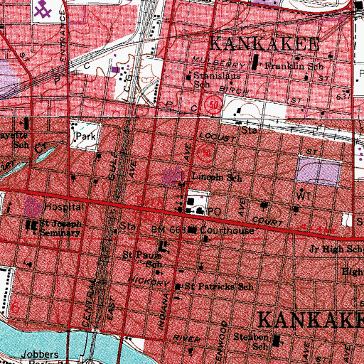 Topographic Map of Kankakee Police Department, IL
