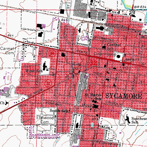 Topographic Map of Sycamore Police Department, IL