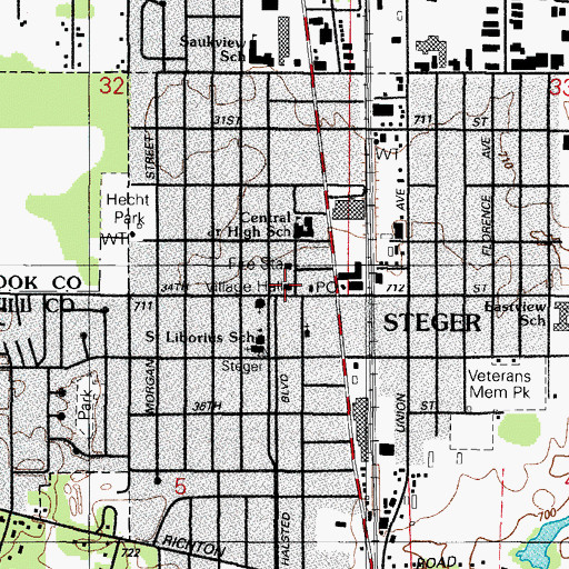 Topographic Map of Steger Police Department, IL