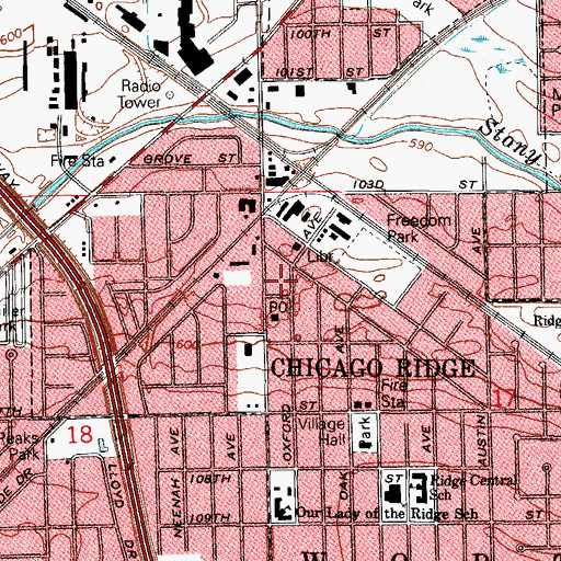 Topographic Map of Chicago Ridge Police Department, IL