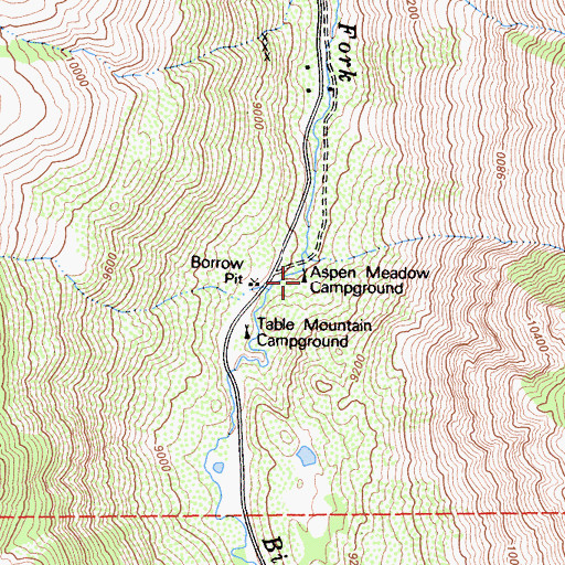 Topographic Map of Aspen Meadow Campground, CA