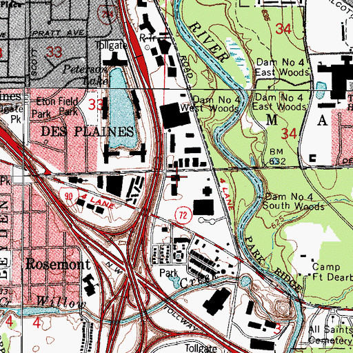 Topographic Map of Rosemont Public Safety Department, IL