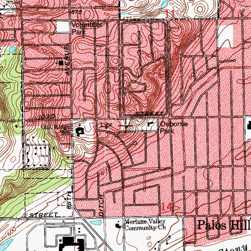 Topographic Map of Palos Hills Police Department, IL