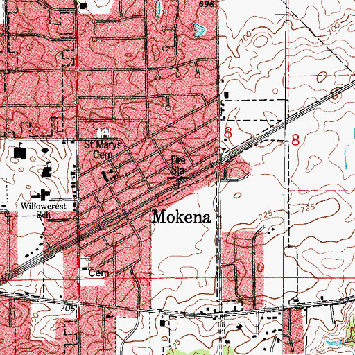 Topographic Map of Mokena Police Department, IL