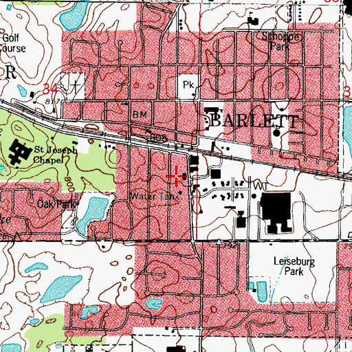 Topographic Map of Bartlett Village Police Department, IL